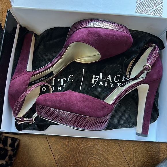 WHBM “Marianna” Suede And Snakeskin Embossed Leather Burgundy Heels - Picture 11 of 11